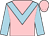 pink, light blue chevron, light blue sleeves, pink cap