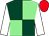 Dark green and light green (quartered), white sleeves, red cap