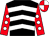 Black & white chevrons, red sleeves, white spots, white & red quartered cap