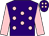 Purple, pink spots, pink sleeves, pink spots on cap