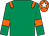 Emerald green, orange epaulettes & armlet, orange cap, white star