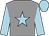 grey, light blue star, light blue sleeves and cap