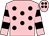 Pink, black spots, hooped sleeves and spots on cap