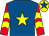 Royal blue, yellow star, red and yellow chevrons on sleeves, yellow cap, royal blue star