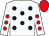 White, dark blue spots, white sleeves, red spots, red cap