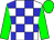 White body, blue checked, green arms, green cap