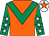 Orange, emerald green chevron, emerald green sleeves, white stars, white cap, orange star