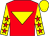 Red, yellow inverted triangle, yellow sleeves, red stars, yellow cap