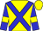 yellow, blue cross belts, yellow armbands on blue sleeves