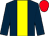 Dark blue, yellow stripe, red cap