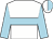 white,light blue hoop,light blue arms, white and light blue halved cap