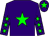 Purple body, green star, purple arms, green stars, purple cap, green star