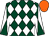 Dark green and white diamonds, white and dark green diabolo on sleeves, orange cap