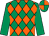 Emerald green and orange diamonds, emerald green sleeves, quartered cap