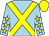 Light blue, yellow cross belts, light blue sleeves, yellow stars and cap