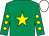 Emerald green, yellow star, emerald green sleeves, yellow spots, white cap