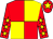 Red body, yellow quartered, red arms, yellow stars, red cap, yellow star