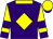 Purple, yellow diamond, collar and sleeves, purple armbands and cuffs, yellow cap, purple peak