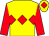 Yellow, red triple diamond, sleeves and diamond on cap