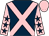 dark blue, pink cross belts, dark blue stars on pink sleeves, pink cap