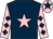 Dark blue, pink star, pink sleeves, dark blue diamonds, pink cap, dark blue star