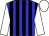 blue, black stripes, white sleeves and cap