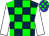 Dark blue & green check, white sleeves, blue & green check cap