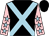 Black, light blue cross sashes, pink sleeves, light blue stars, black cap