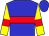 blue, red hoop, yellow sleeves, red armlets, blue cap