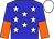 blue, white stars, blue and orange halved sleeves, white cap