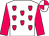 White, cerise hearts and sleeves, quartered cap