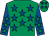 Emerald green, royal blue stars, royal blue sleeves, emerald green stars