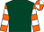 dark green, orange and white hooped sleeves, quartered cap