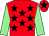 Red, black stars, light green sleeves, red cap, black star