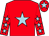 Red, light blue star, red sleeves, light blue stars, red cap, light blue star