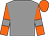 grey, orange sleeves, grey armlets, orange cap