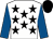 White, black stars, royal blue sleeves, black cap