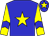 Blue body, yellow star, yellow arms, blue chevron, blue cap, yellow star