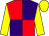 Red and purple (quartered), yellow sleeves, yellow cap