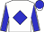 White, blue diamond and sleeves, white seams, blue cap, white peak