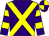 Purple, yellow cross belts, hooped sleeves, quartered cap