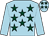 Light blue, dark green stars, light blue sleeves