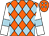 Orange and light blue diamonds, white sleeves, light blue armlets