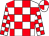 White body, red checked, white arms, red checked, white cap, red quartered