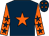 Dark blue, orange star, orange sleeves, dark blue stars, dark blue cap, orange stars