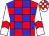 Red body, blue checked, white arms, red chevron, white cap, red checked