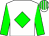 White body, green diamond, green arms, white cap, green striped