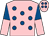 Pink, royal blue spots, royal blue and pink halved sleeves