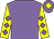 Mauve, yellow sleeves, mauve diamonds, mauve cap, yellow diamond