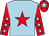 Light blue, red star, red sleeves, light blue stars, red cap, light blue star